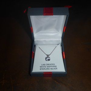 Woman's Sterling Silver Necklace w/ White Saphire Pendant